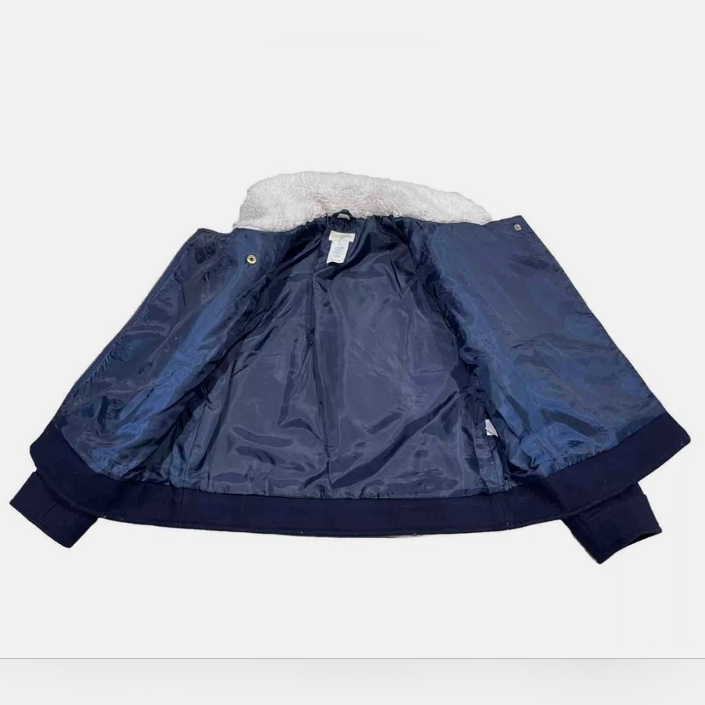 J.Crew Crewcuts Wool Blend Moto Jacket Navy Gold Hardware Sherpa Fur Collar 6-7 - Picture 9 of 16